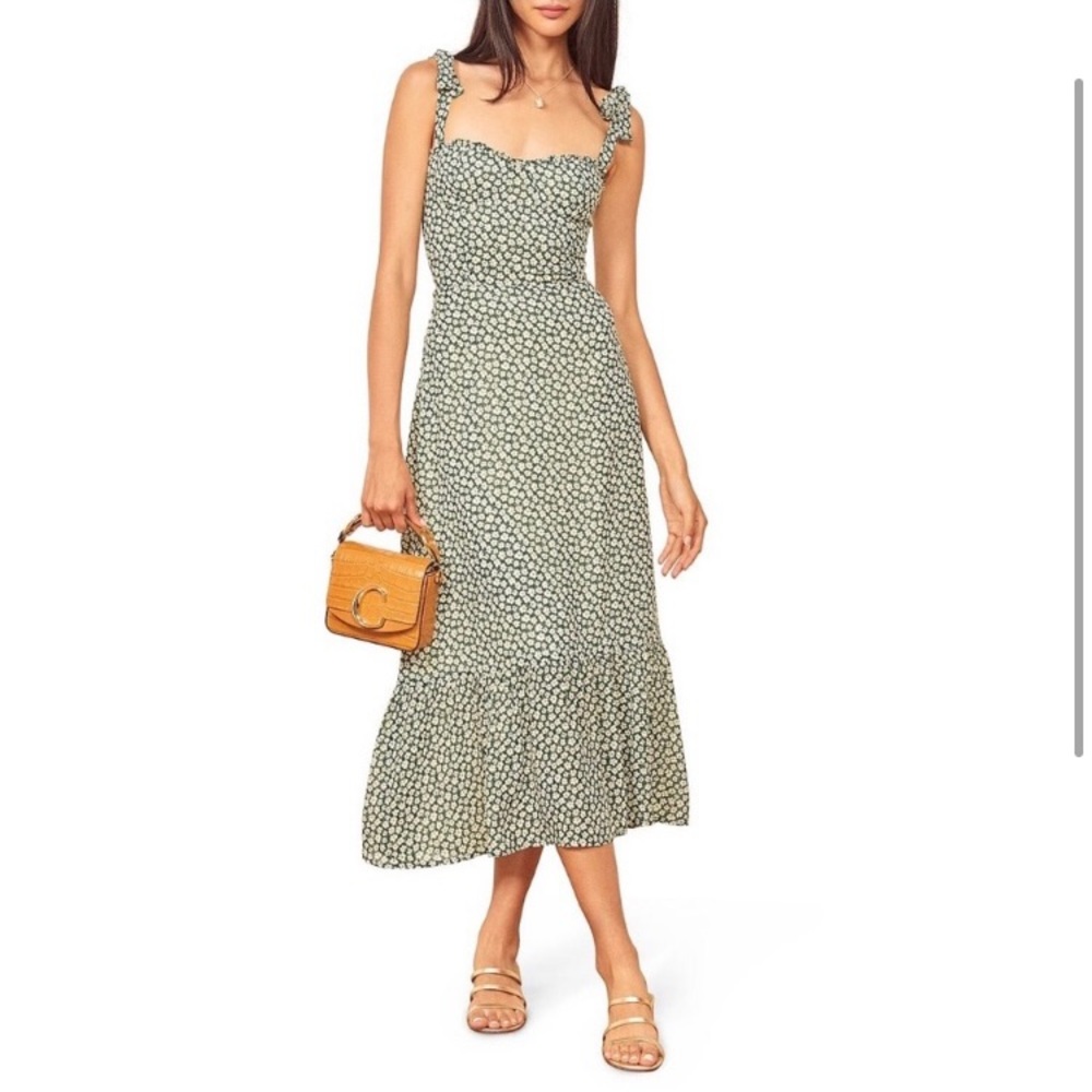Reformation Nikita Green Floral Midi Dress